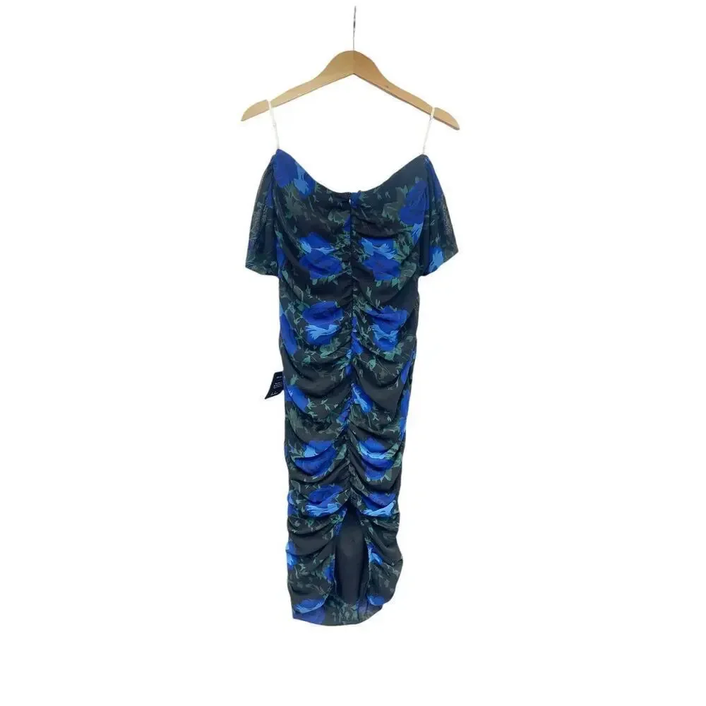 Lulu’s Blithesome Dark Blue Black Floral Ruched Midi Dress Cocktail Womens Small